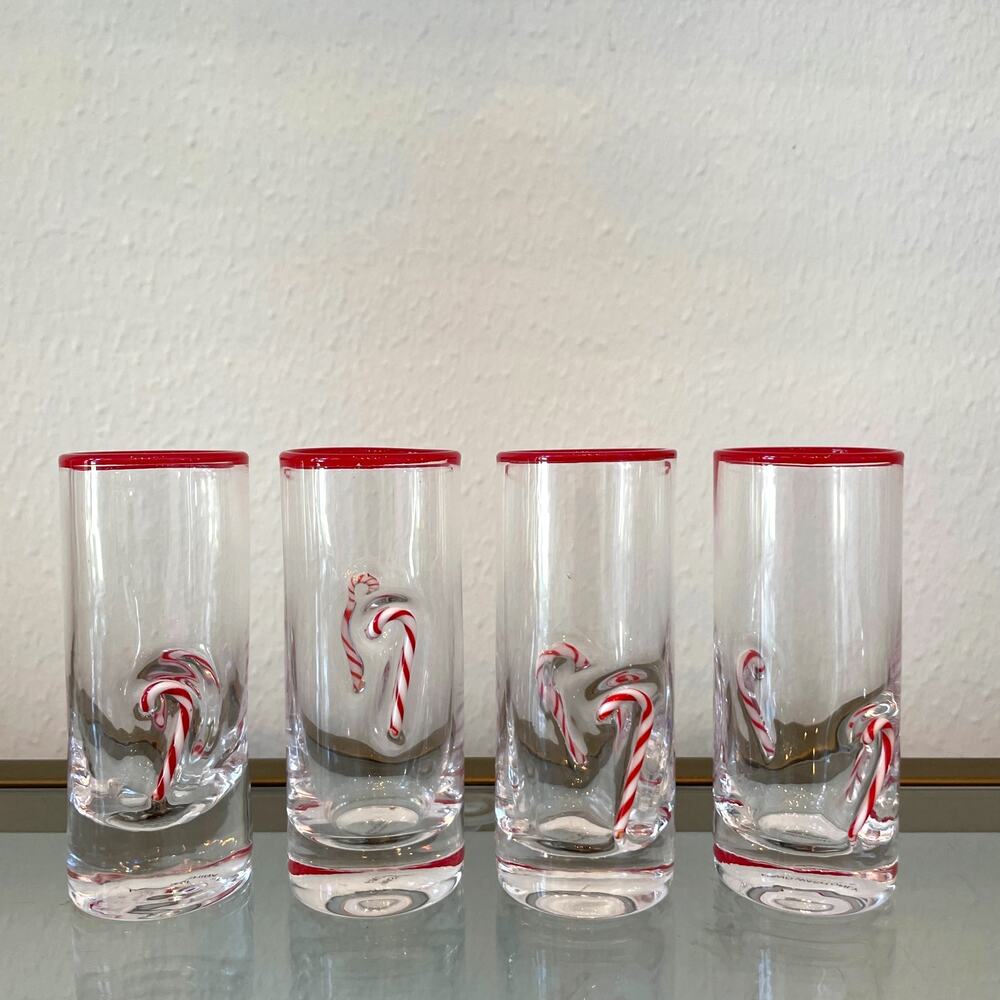 Set of 4 Candy Cane Shot Glasses 4in Christmas Holiday Barware New